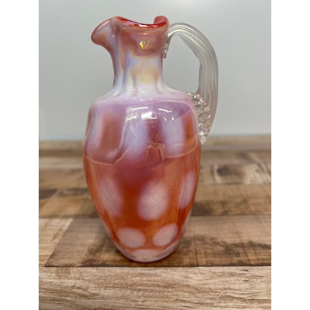 RARE Gibson 2003 Pink Opalescent Coin White Dots Pitcher 6 X 3 1/2"